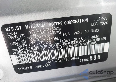 2025 Mitsubishi Outlander Phev Se S-Awc from USA, damaged, VIN JA4T5VA9XSZ012643